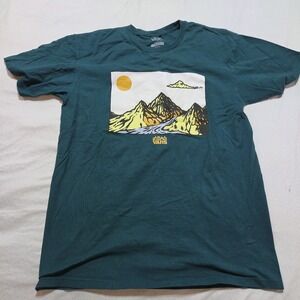 Vans Graphic T-Shirt Mens Medium Green Mountain Landscape Logo Short Sleeve